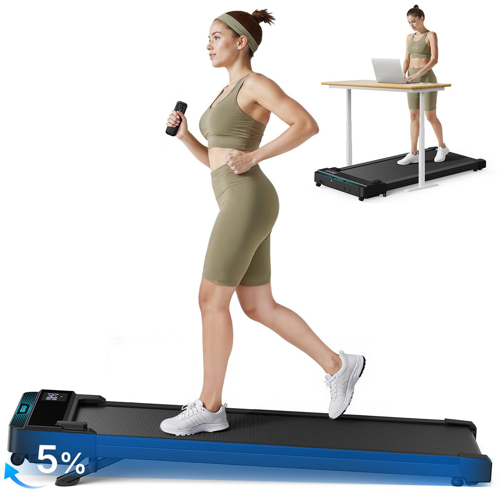 MERACH 2 IN 1 Walking Pad with 5% Incline, 2-6 km/h Treadmill for Home, 3.0HP Under Desk Treadmill, Walking Pad for Home and Office, Remote Control, Load Capacity up to 136 kg, LED Display, APP Black