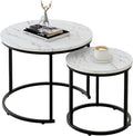Coffee Table,Round Nest of Tables Set of 2 for Living Room,Marble Center Tea Table with Metal Frame,End Side table for Small Space/Living Room/Bedroom, White Black