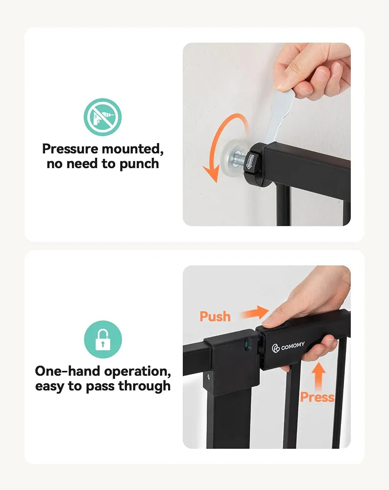 COMOMY Baby Gate Stairs, Dog Gate Pressure Fit, Black 91.5cm Tall 75-110cm