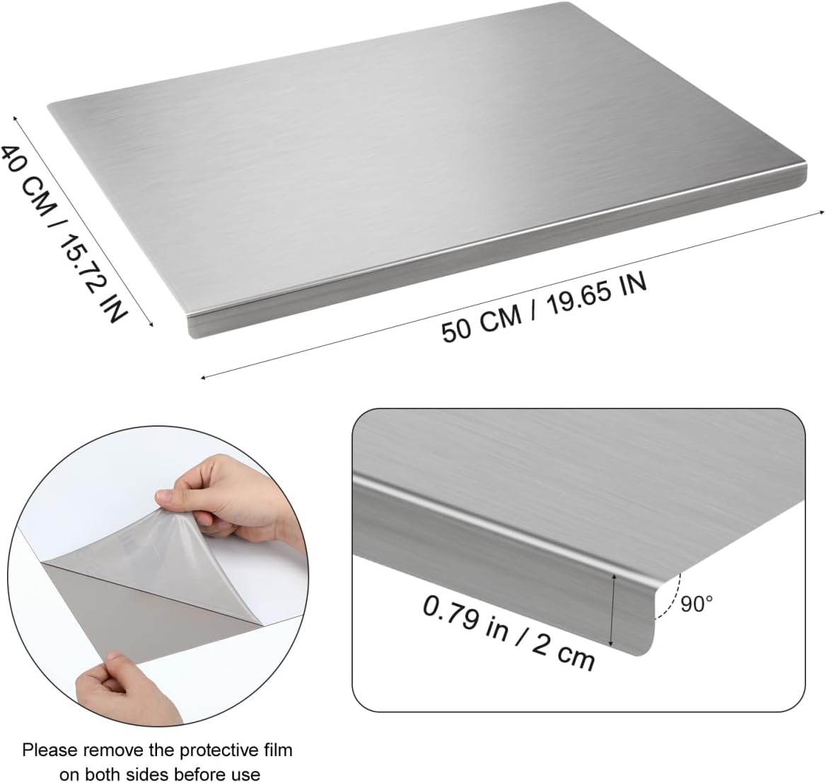 Luxshiny Cutting Boards - 304 Stainless Steel Cutting Chopping Boards Kitchen Worktop Protector Saver for Kneading Rolling Bread Dough Meat Vegetables(40cm*50cm)