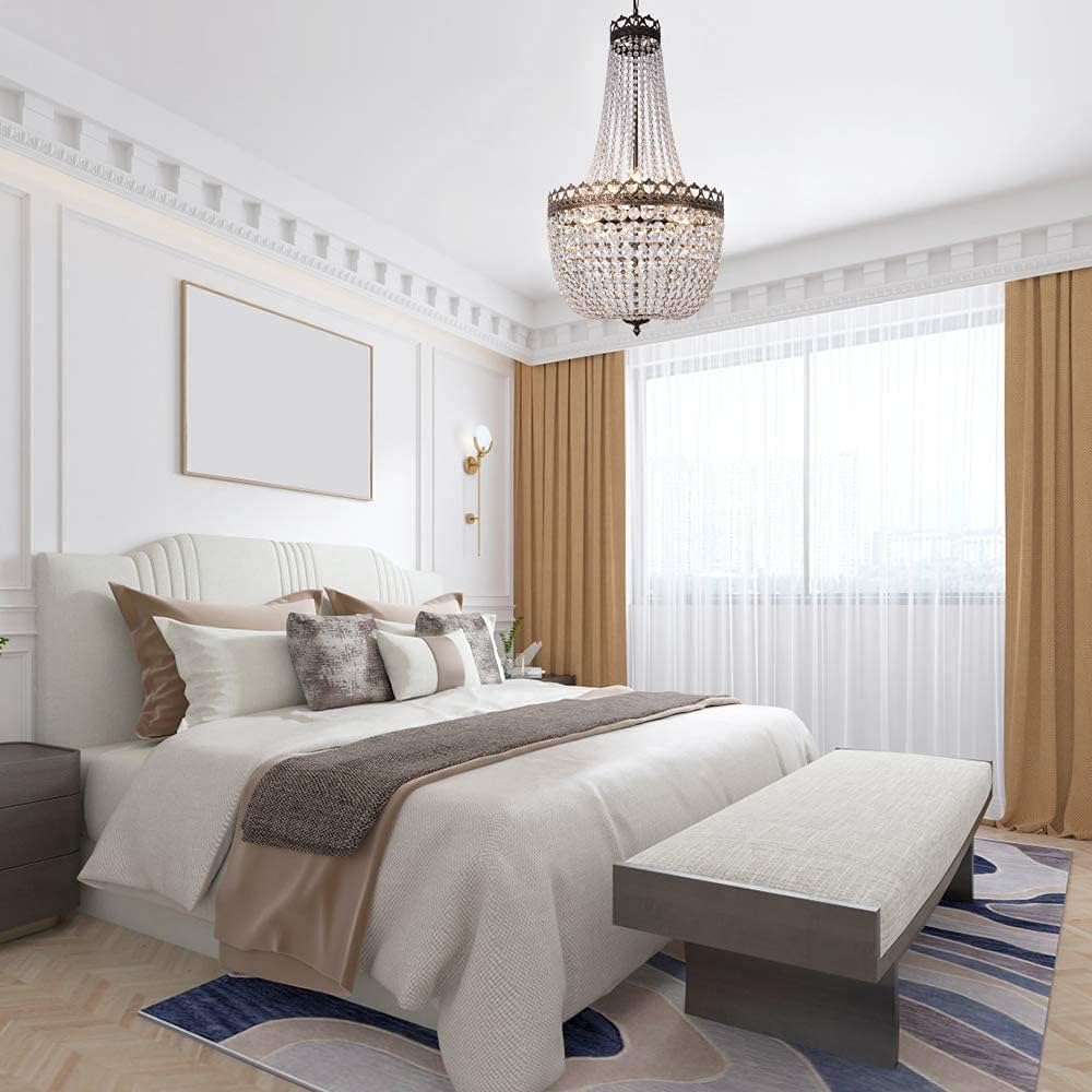 Crystal Chandelier Lights, 9-Light French Empire Foyer Chandelier Pendant, Hanging Ceiling Lighting Fixture for Hallway Dining Living Room Bedroom