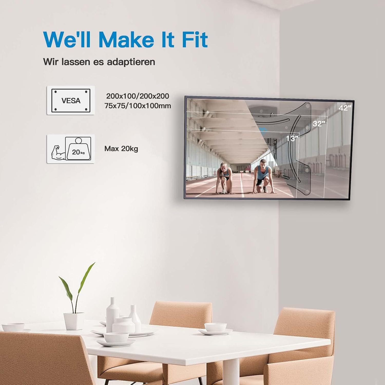 PERLESMITH TV Wall Bracket 13–42" 20kg Weight Capacity Max VESA 200x200mm, Solid and Sturdy TV Mount with Swivel Tilt Level Tool and Cable Ties  PSSFK1