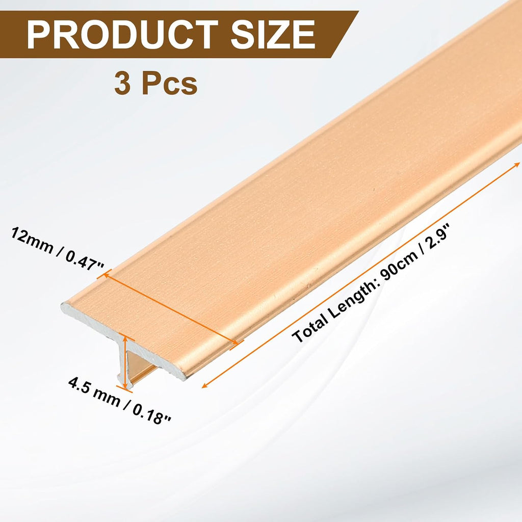 sourcing map 3Pcs 2.9ft x 0.47" t Molding Floor Transition Strips, Aluminium Alloy Vinyl Flooring Gap Trim for Joining Laminate Planks Tiles Floor Gaps, Gold 2.9Ft x 0.47" Gold 3