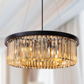 Wellmet Drum Gold Crystal Chandelier, for Foyer Dining Room, 6 Lights Modern Crystal Pendant Light, Vintage Ceiling Lighting Fixture for Kitchen Island, Living Room, Bedroom, Hallway