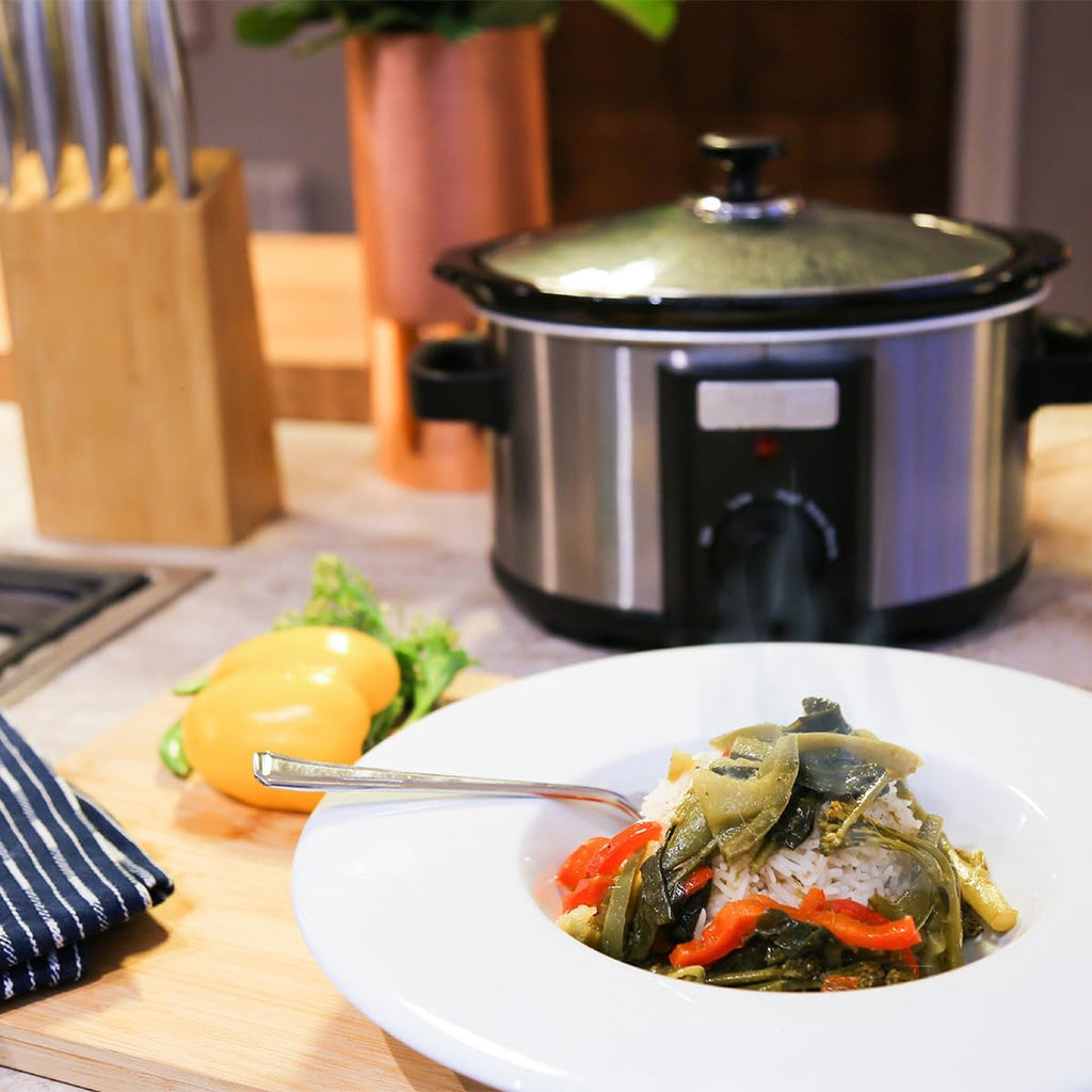 CHARLES BENTLEY 3.5L Capacity, Slow Cooker, Black, Removable Ceramic Bowl, Small, Stainless Steel, Tempered Glass Lid, Serves 2-3 People, 180W, 2 Heat Settings, Keep Warm Function (34x25.2x22.1cm)