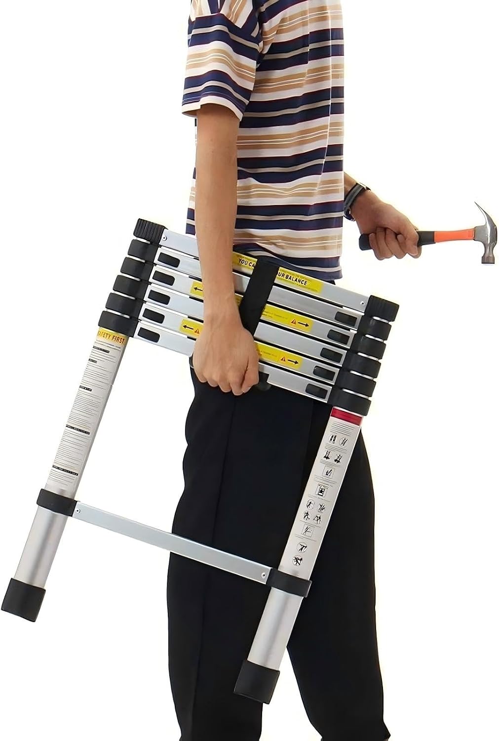 Telescopic Ladders - 8.5Ft 2.6M Telescoping Extendable Aluminium Folding Extension Extendable Portable 9 Steps 150kg Capacity Loft Collapsible