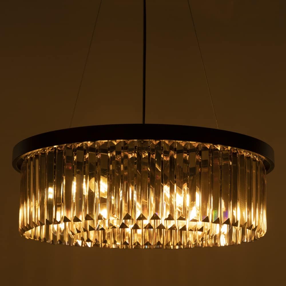 Wellmet Drum Gold Crystal Chandelier, for Foyer Dining Room, 6 Lights Modern Crystal Pendant Light, Vintage Ceiling Lighting Fixture for Kitchen Island, Living Room, Bedroom, Hallway