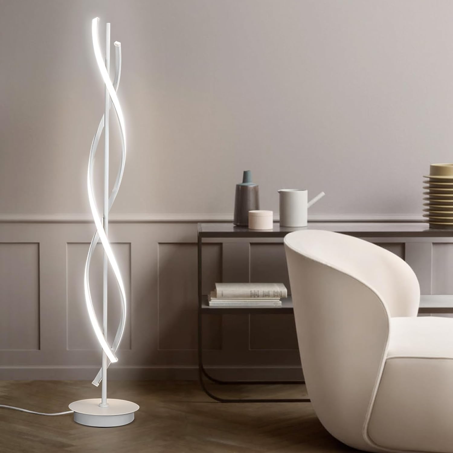 Floor Lamp,LED Floor Lamps for Living Room,3 Color Temperature & 5 Brightness Levels Standing Lamp,55'' White Lamps for Living Room with Remote Control and Foot Switch.