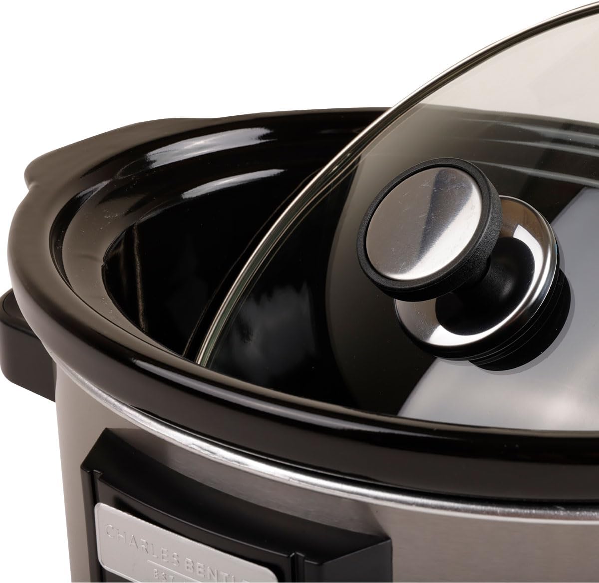 CHARLES BENTLEY 3.5L Capacity, Slow Cooker, Black, Removable Ceramic Bowl, Small, Stainless Steel, Tempered Glass Lid, Serves 2-3 People, 180W, 2 Heat Settings, Keep Warm Function (34x25.2x22.1cm)