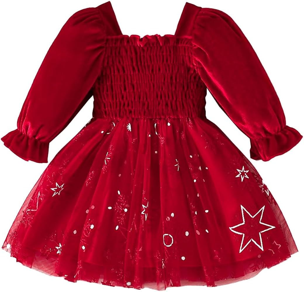 Winmany Neonate Natale Gonna di Pizzo Bambino Manica Lunga Velluto Tutu Vestito di Natale Principessa Abiti da Sposa