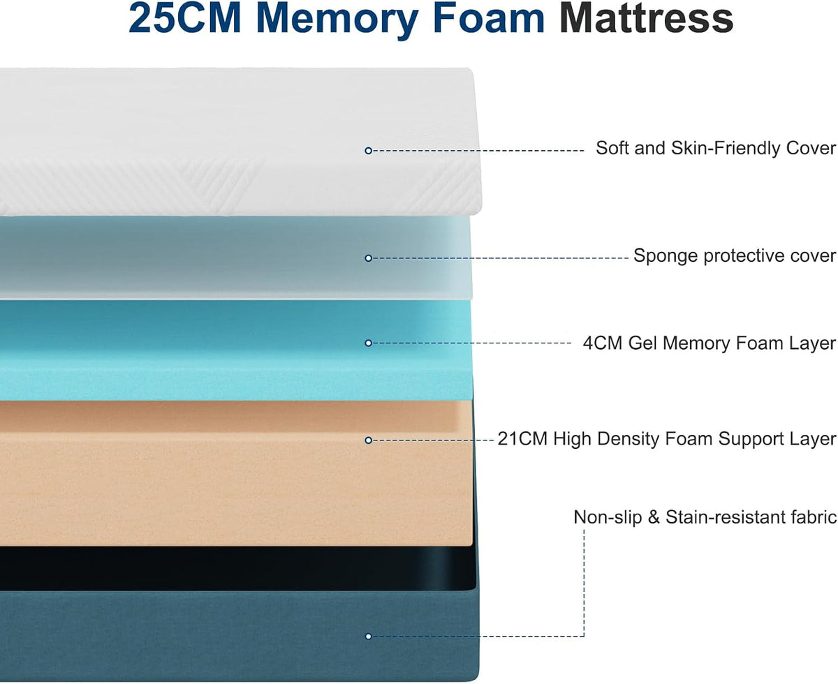 Hiimgo Super King Memory Foam Mattress 180x200x25cm,Medium Firm | 25CM Memory Foam, Breathable Medium Firm, Perfect for Body Support, Durable Super King(180x200x25cm)