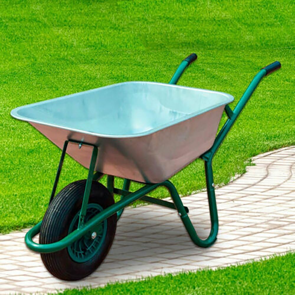 Wheelbarrow Home Garden Cart Galvanised with Pneumatic Tyre (85L) Silver