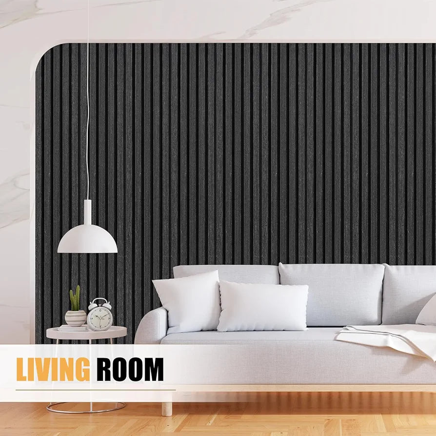 DOLLAR BOSS Wood Panels for Walls, Acoustic Wall Panels 240x20cm 2 Pack, Sound Absorbing Wooden Slats, Decorative 3D Wall Panels, Modern Wall Decor for Office, Bedroom, Kitchen Black