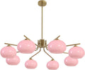 KCO Lighting Vintage Pink Glass Sputnik Chandelier with 8 Lights, Modern Living Room Brushed Brass Semi-Flush Mount Chandelier for Kitchen Island