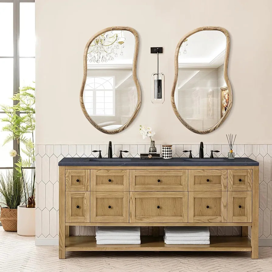 Irregular Mirror Farmhuose Rustic Bathroom Vanity Mirrors Asymmetrical Wall Mirror Natural Wood Abstract Mirrors for Wall Decor Living Room Bedroom