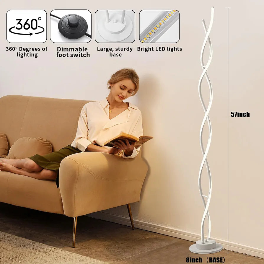 Floor Lamp,LED Floor Lamps for Living Room,3 Color Temperature & 5 Brightness Levels Standing Lamp,55'' White Lamps for Living Room with Remote Control and Foot Switch.