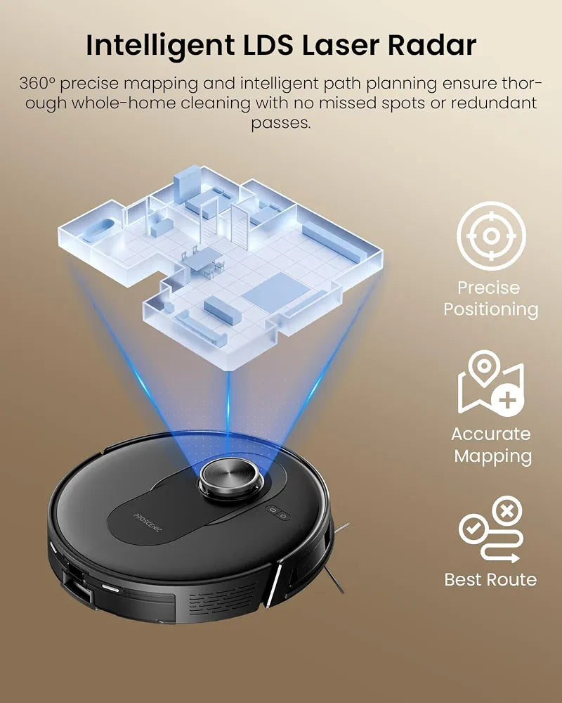Proscenic Q8MAX+ Robot Vacuum Cleaner with Mop, 8000Pa Strong Suction, Lidar Navigation Robotic Vacuum with Smart Obstacle Avoidance, 200mins Runtime, APP/Remote/Voice Control, for Hard Floors Carpets