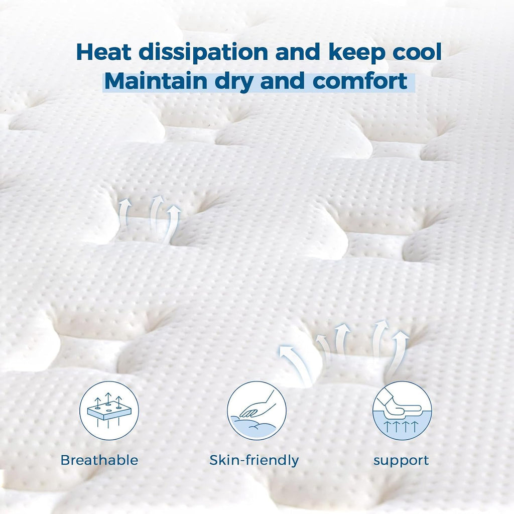 Inofia Double Mattress, 12 Inch Memory Foam Sprung Mattress Airy Cooling | Sleep Cool and Supportive,Pressure Relieving,Airy Comfort Foam,Medium Firm,Hybrid Mattress,Breathable, Motion Isolation Double(135×190×30cm)