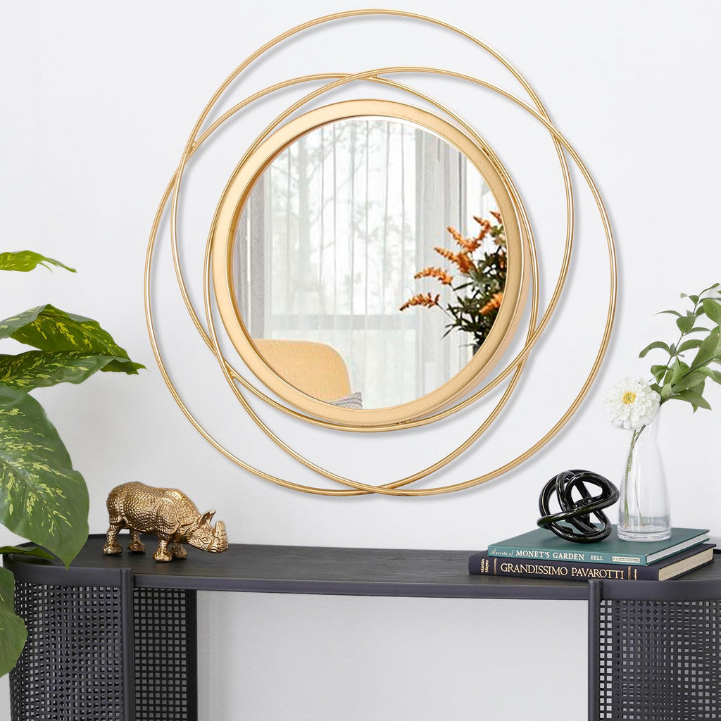 Wall Mirror Mounted Gold Large Round Decorative Mirrors, Circle Metal Art Mirror Home for Bathroom Vanity, Living Room or Bedroom 60 x 60 cm 60L x 60W cm Circle&gold