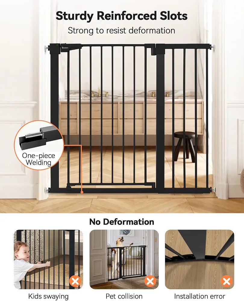 COMOMY Baby Gate Stairs, Dog Gate Pressure Fit, Black 91.5cm Tall 75-110cm