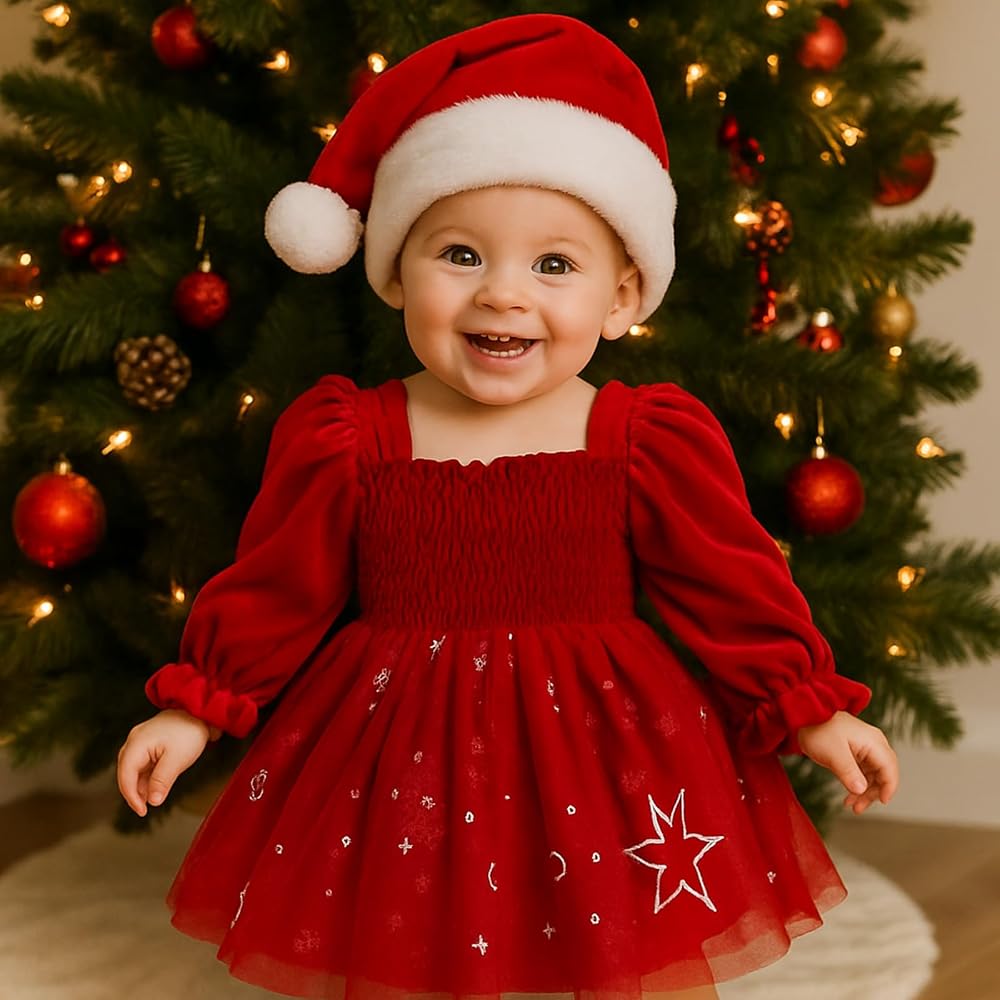 Winmany Neonate Natale Gonna di Pizzo Bambino Manica Lunga Velluto Tutu Vestito di Natale Principessa Abiti da Sposa