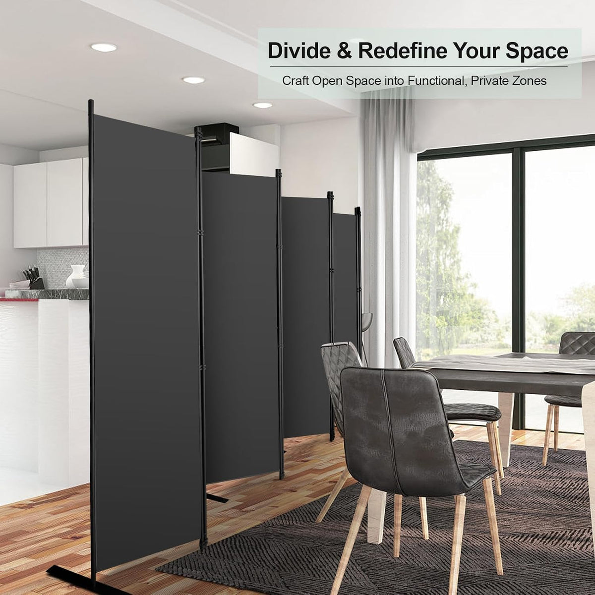 8-Panel Indoor Room Divider Folding Privacy Screen 402Wx183Hcm Grey