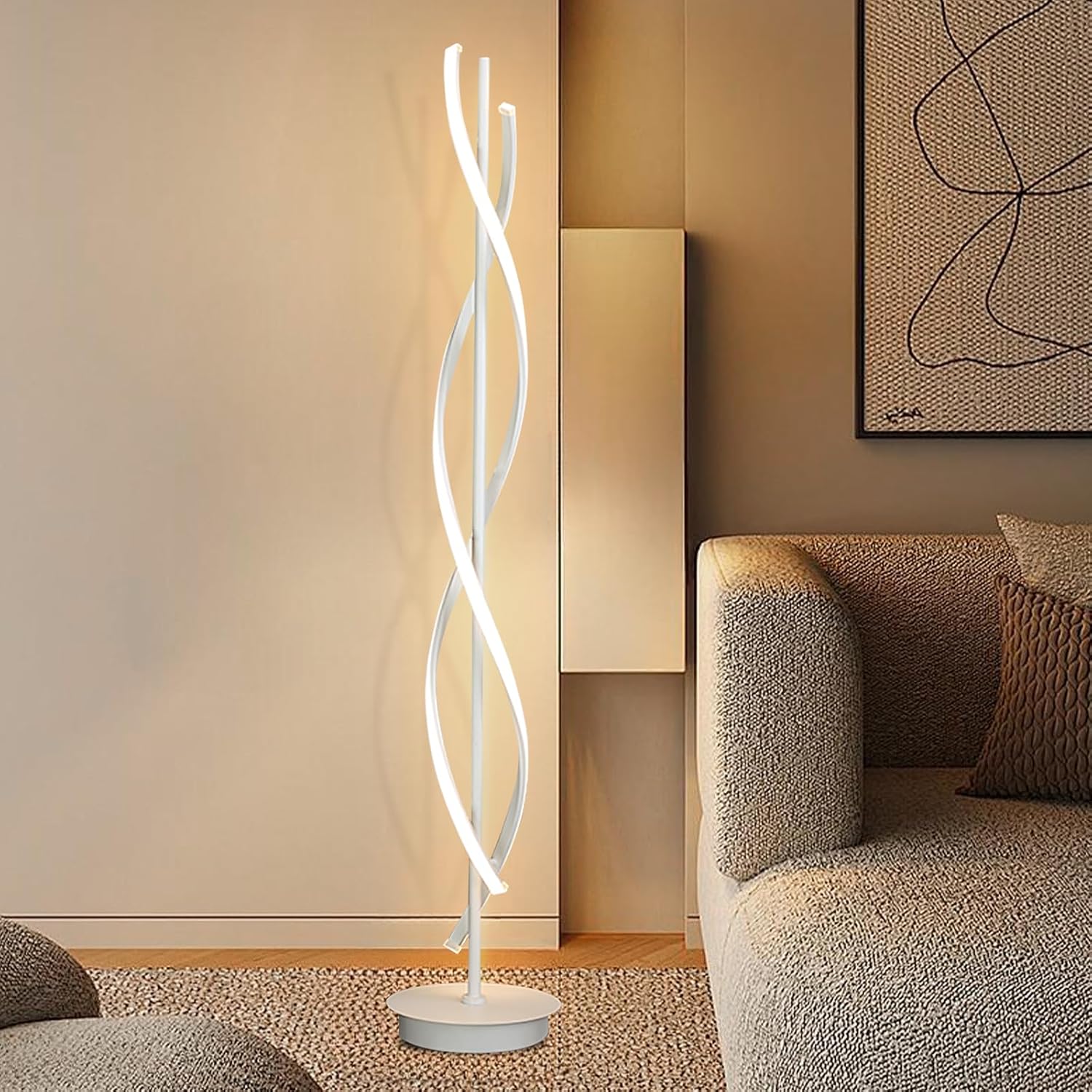 Floor Lamp,LED Floor Lamps for Living Room,3 Color Temperature & 5 Brightness Levels Standing Lamp,55'' White Lamps for Living Room with Remote Control and Foot Switch.