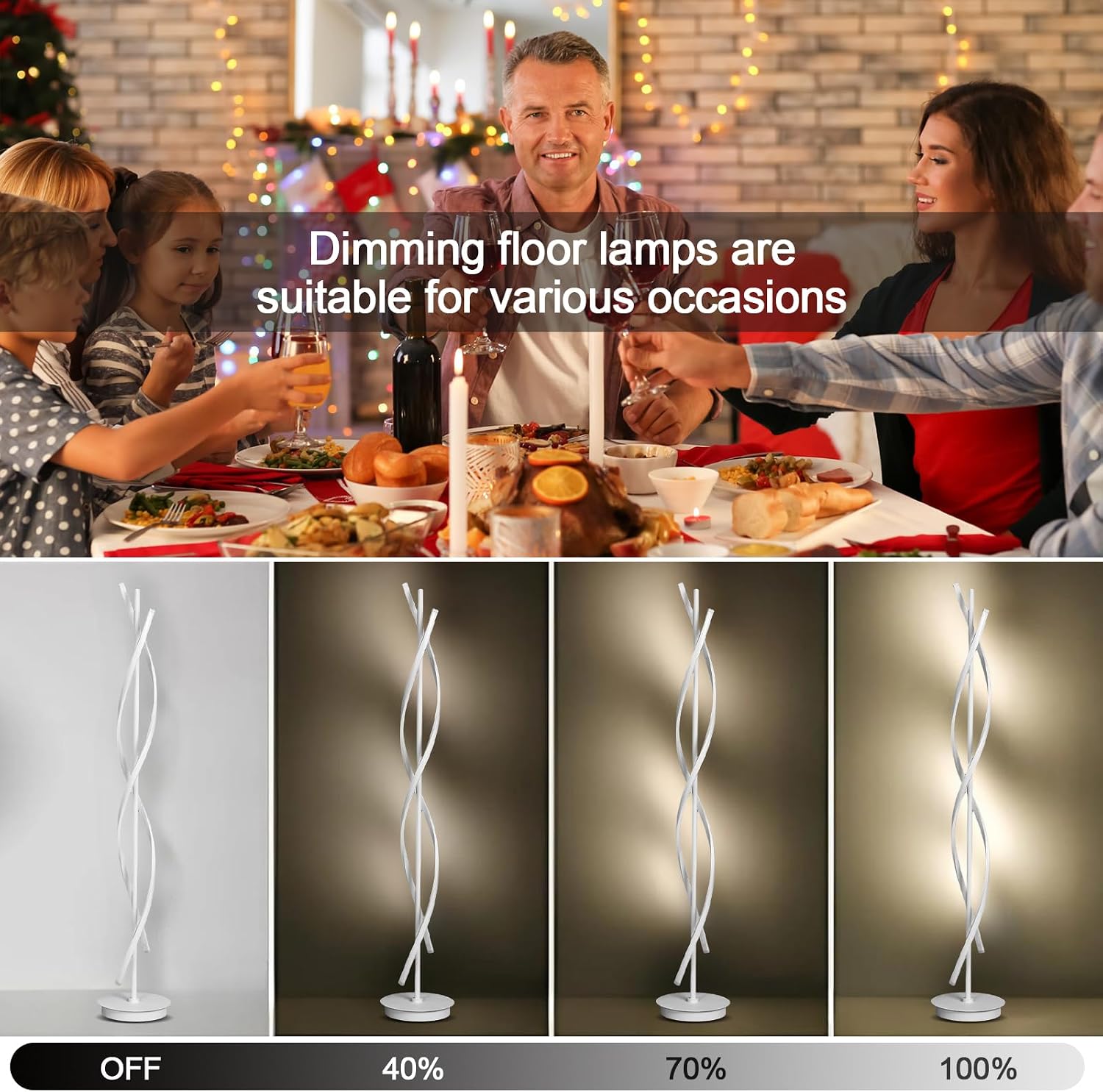 Floor Lamp,LED Floor Lamps for Living Room,3 Color Temperature & 5 Brightness Levels Standing Lamp,55'' White Lamps for Living Room with Remote Control and Foot Switch.