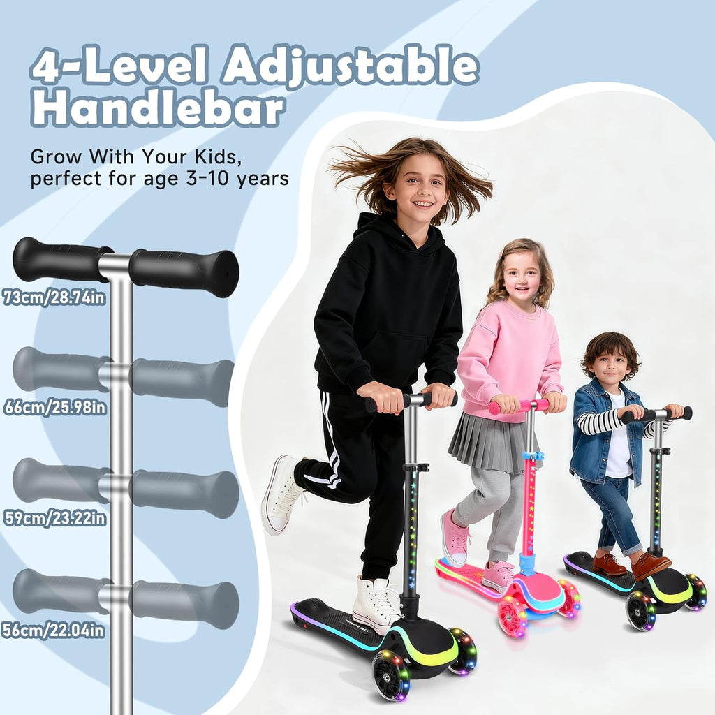 2 in 1 Scooter for Kids, 3 Wheel Toddler Scooter with Flip-able Seat, Easy Folding, Flashing Lights, Adjustable Height, Lean to Steer, Kick Scooter for Boys & Girls Ages 2-10 Black