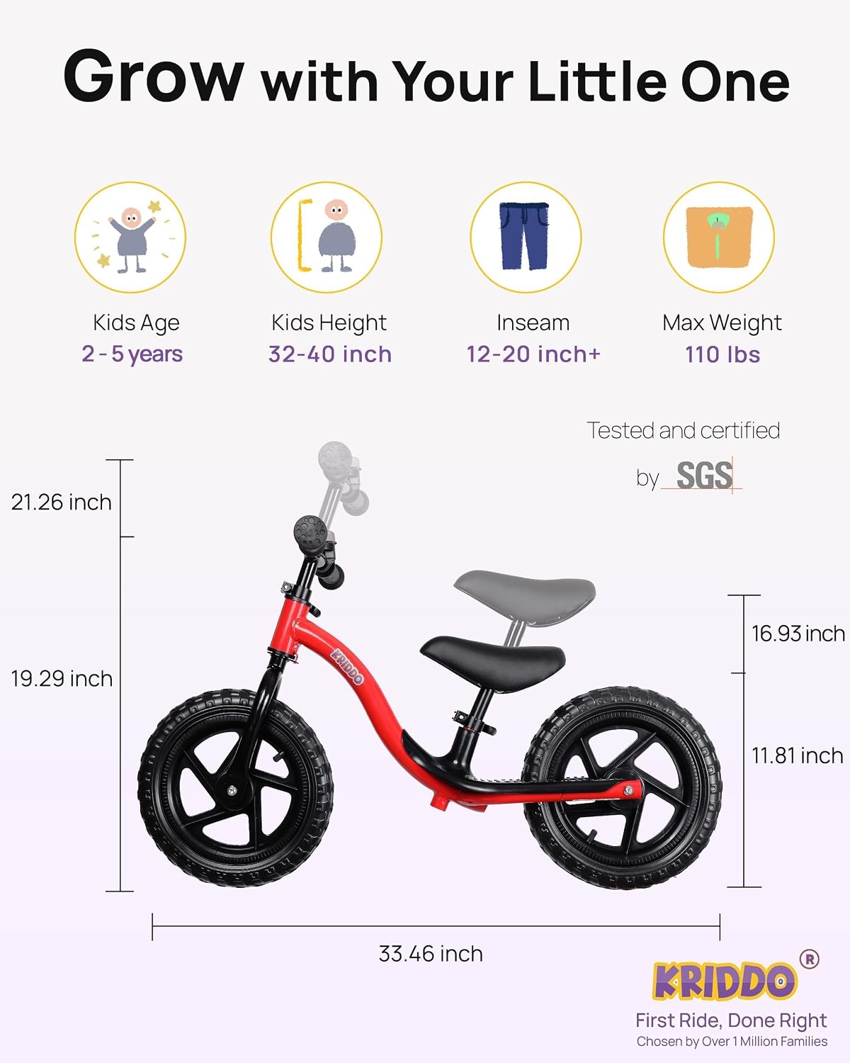Toddler Balance Bike for 2-5 Year Olds with Training Footrest