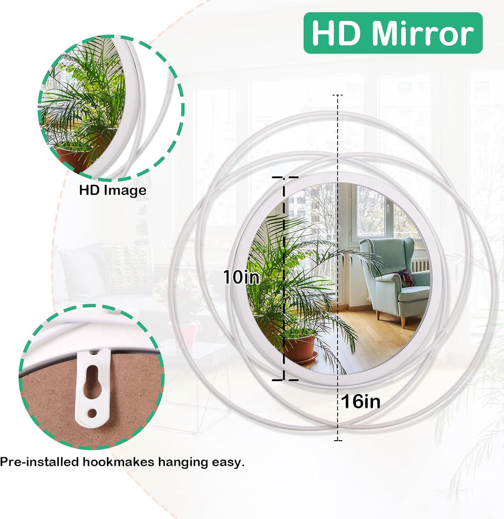 Wall Mirror Modern Metal Frame Arts Circle Mirror for Wall Decorative Home Living Room Balcony Bedroom Bathroom Hallway Farmhouse Entryway White 20"