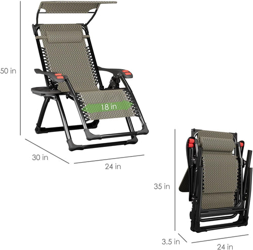 ATORPOK SHOP Zero Gravity Chair with Canopy Shade, Patio Folding Lounge Recliners, Anti Grav