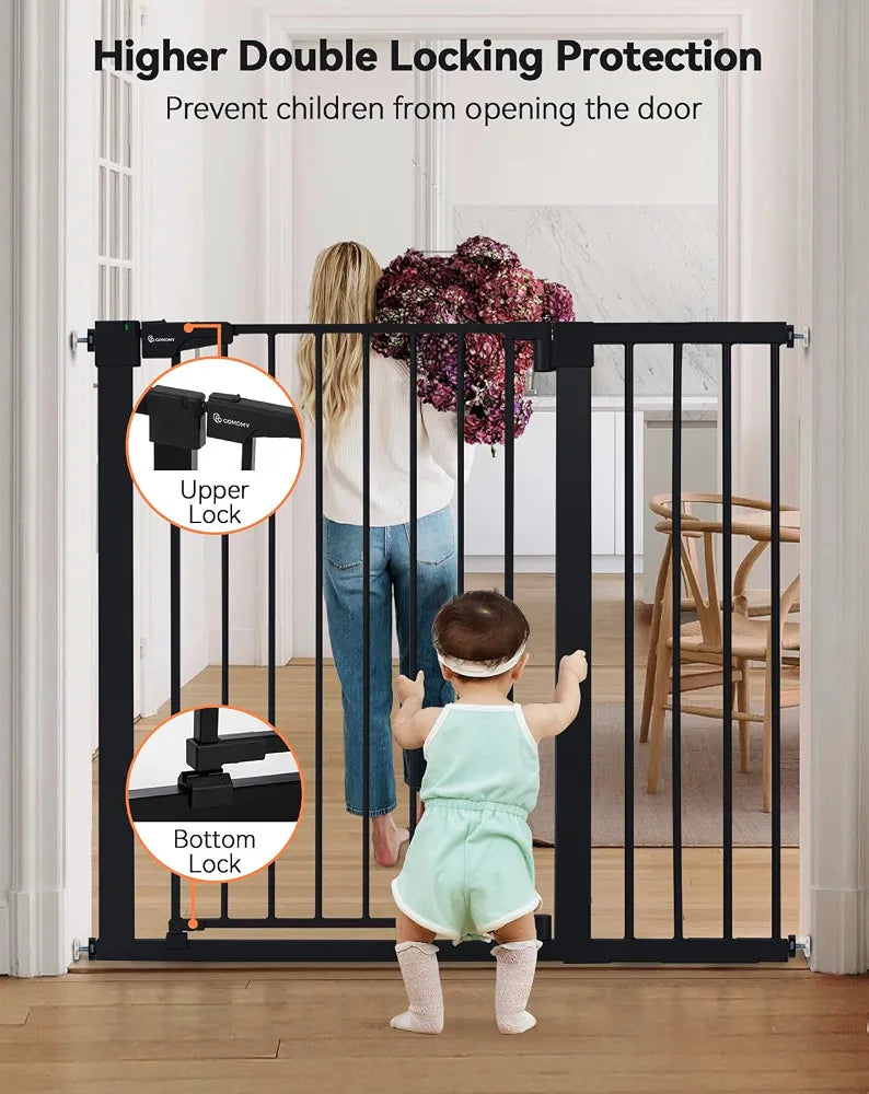 COMOMY Baby Gate Stairs, Dog Gate Pressure Fit, Black 91.5cm Tall 75-110cm
