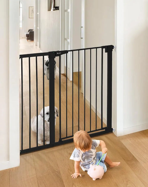 COMOMY Baby Gate Stairs, Dog Gate Pressure Fit, Black 91.5cm Tall 75-110cm
