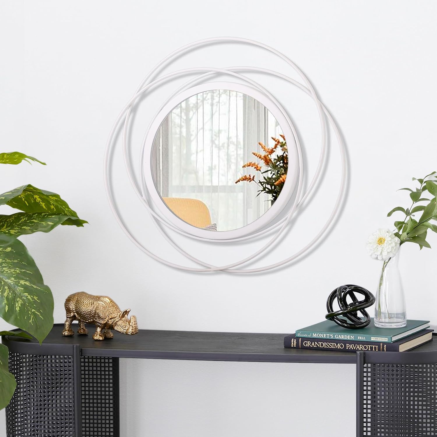 Wall Mirror Modern Metal Frame Arts Circle Mirror for Wall Decorative Home Living Room Balcony Bedroom Bathroom Hallway Farmhouse Entryway White 20"