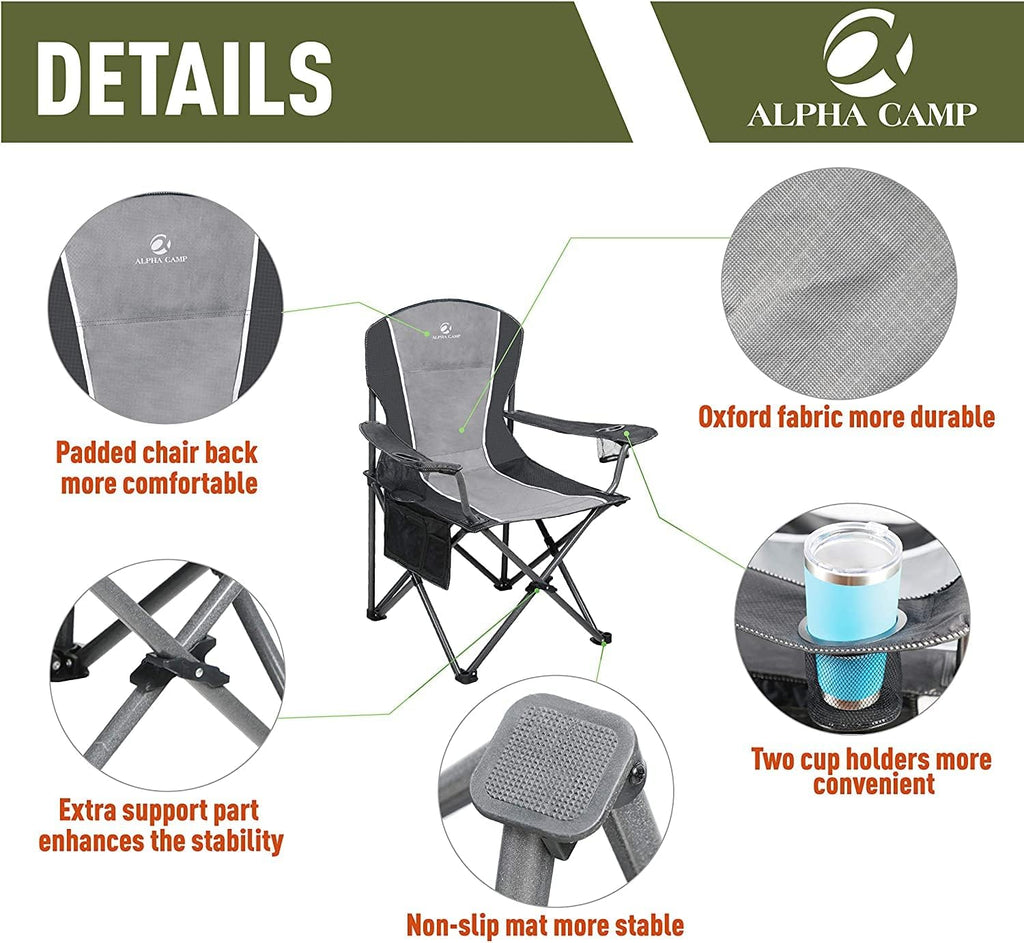 ALPHA CAMP Camping Chairs for Adults Folding Camping Chair with Cup Holder & Side Pocket
