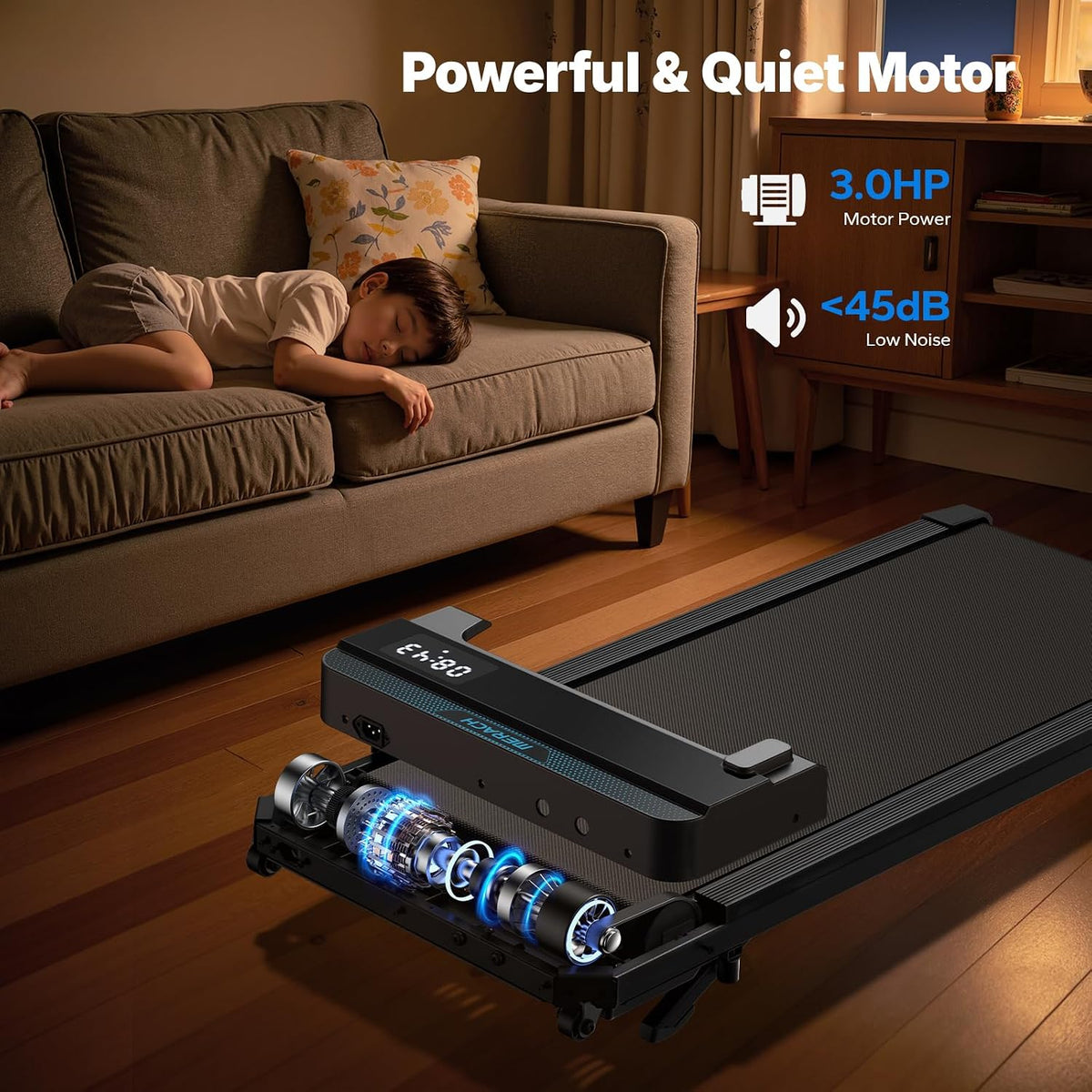 MERACH 2 IN 1 Walking Pad with 5% Incline, 2-6 km/h Treadmill for Home, 3.0HP Under Desk Treadmill, Walking Pad for Home and Office, Remote Control, Load Capacity up to 136 kg, LED Display, APP Black
