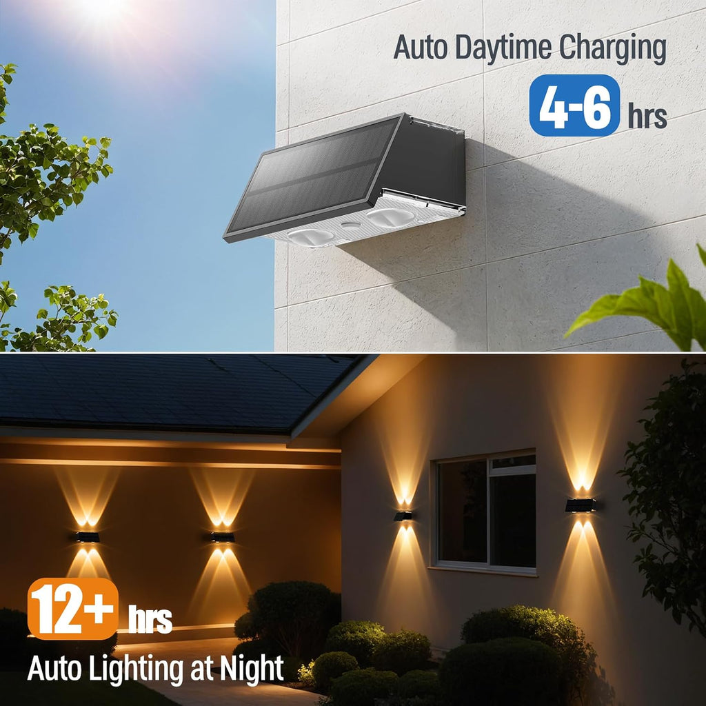 Solar Fence Lights,6 Pack Deck Light,Led Outdoor Lights 3000K/4500K/6000K+ RGB Up & Down Wall Lights Waterproof,Solar Powered Light for Backyard/Pool/Railing/Patio/Porch/Step Black Black 6 Pack