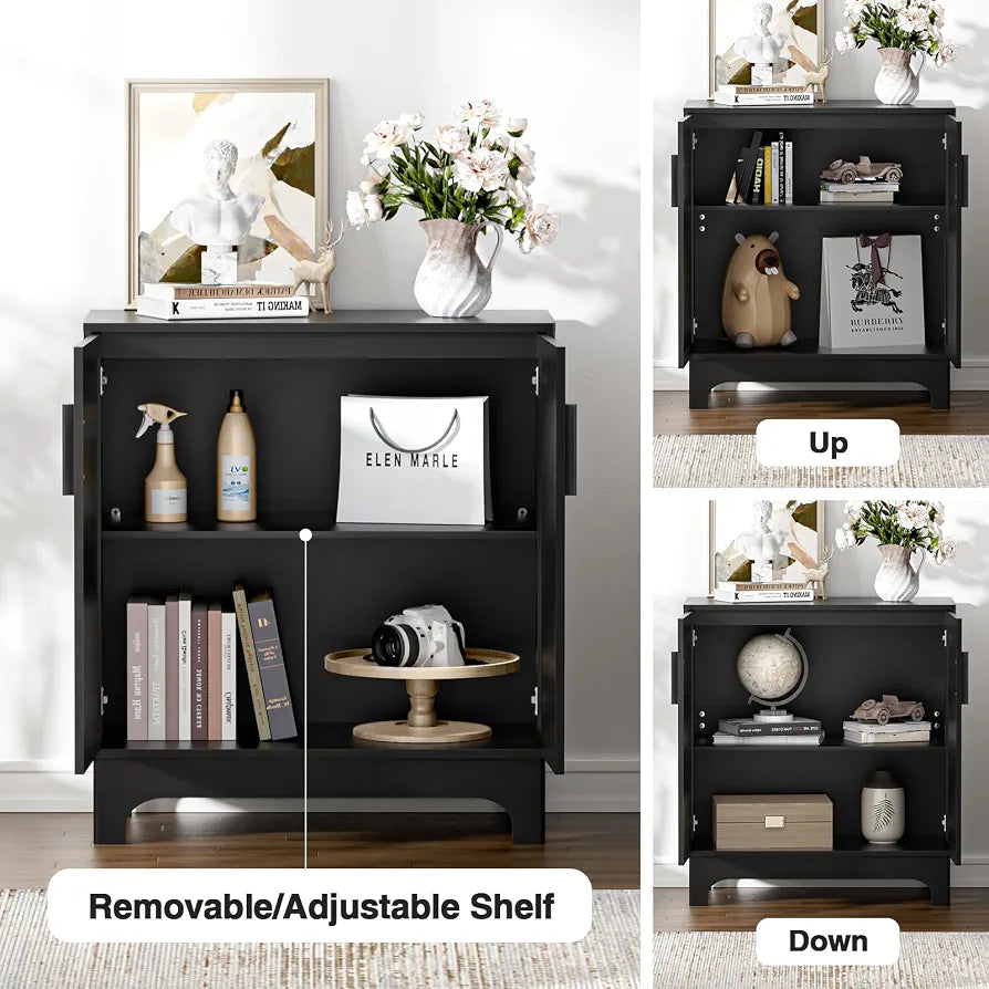 Rattan Sideboards for Living Room Black Kitchen Storage Cupboard