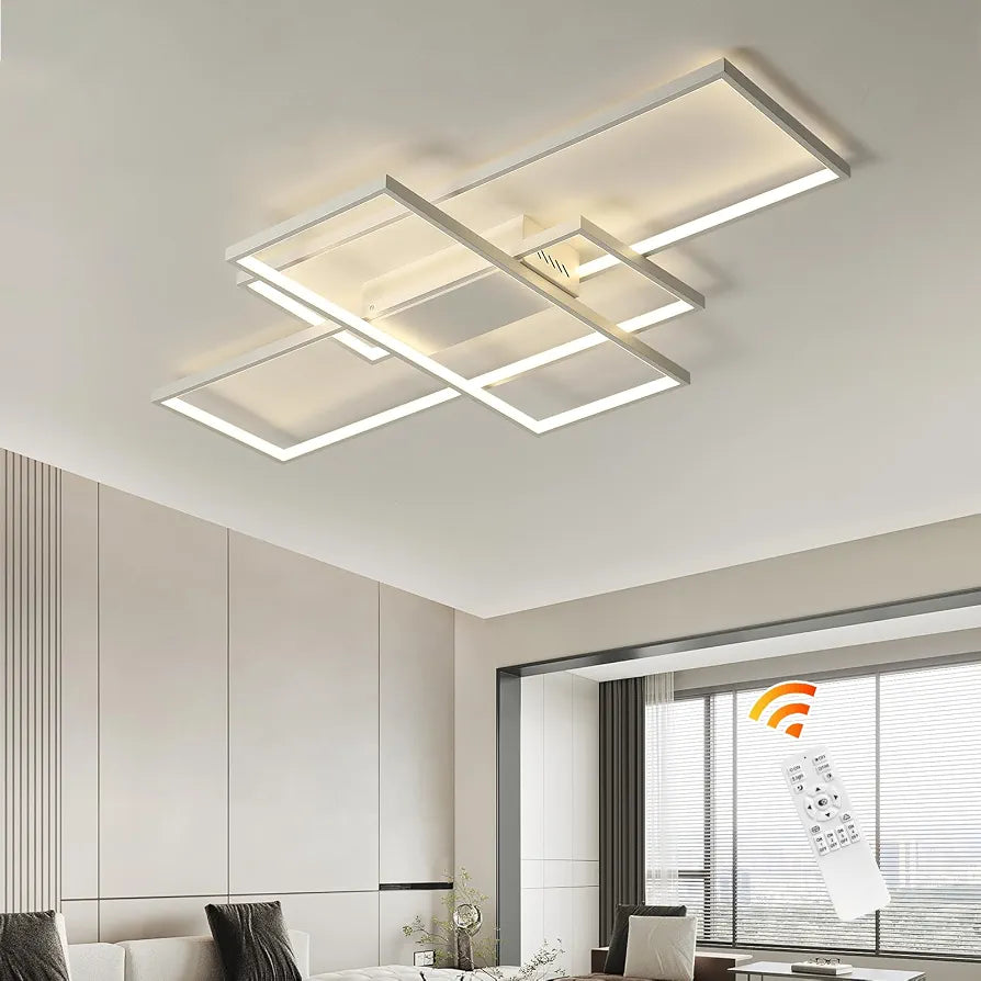 White Modern LED Ceiling Light, Dimmable Remote Control, 50W, 90cm