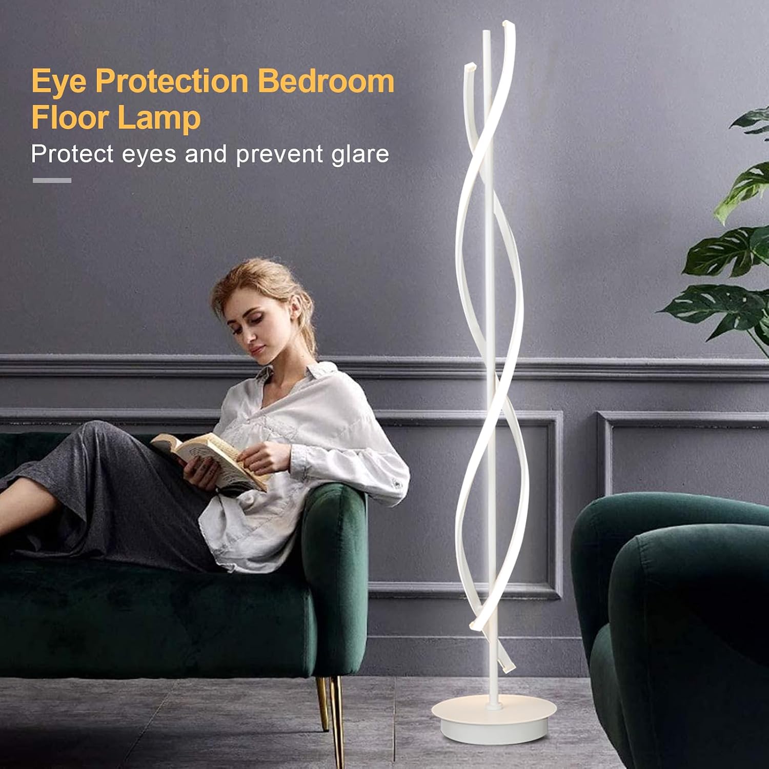 Floor Lamp,LED Floor Lamps for Living Room,3 Color Temperature & 5 Brightness Levels Standing Lamp,55'' White Lamps for Living Room with Remote Control and Foot Switch.