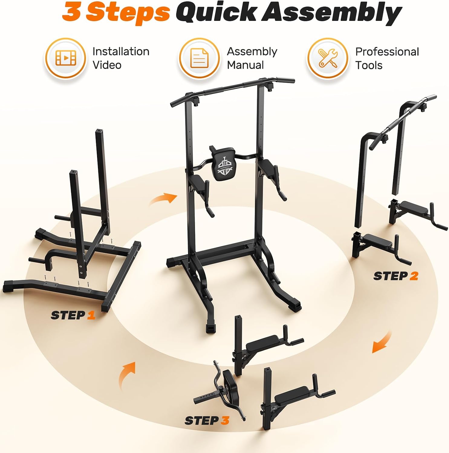 Sportsroyals Power Tower Pull Up Bar Station, 450LBS Stable Pull Up Dip Station for Home Gym Strength Training Equipment