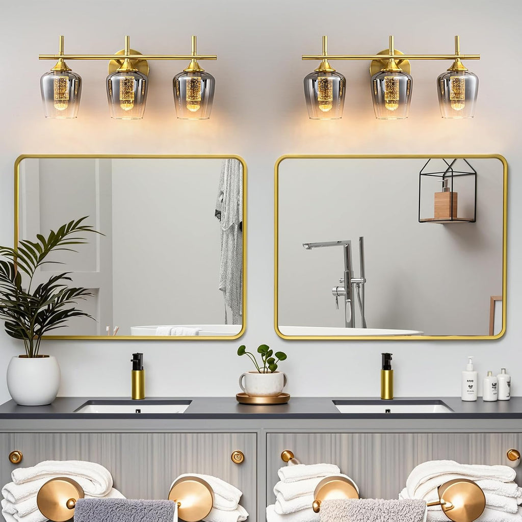 WILON Bathroom Wall Light Fixtures Over Mirror, 3-Light Bathroom lamp Wall with Grey Gradient Lampshade, Wall Lights with LED Acrylic Bubble Light Column, Wall Scones for Living Room Kitchen Bedroom