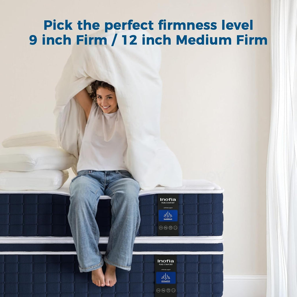 Inofia Double Mattress, 12 Inch Memory Foam Sprung Mattress Airy Cooling | Sleep Cool and Supportive,Pressure Relieving,Airy Comfort Foam,Medium Firm,Hybrid Mattress,Breathable, Motion Isolation Double(135×190×30cm)