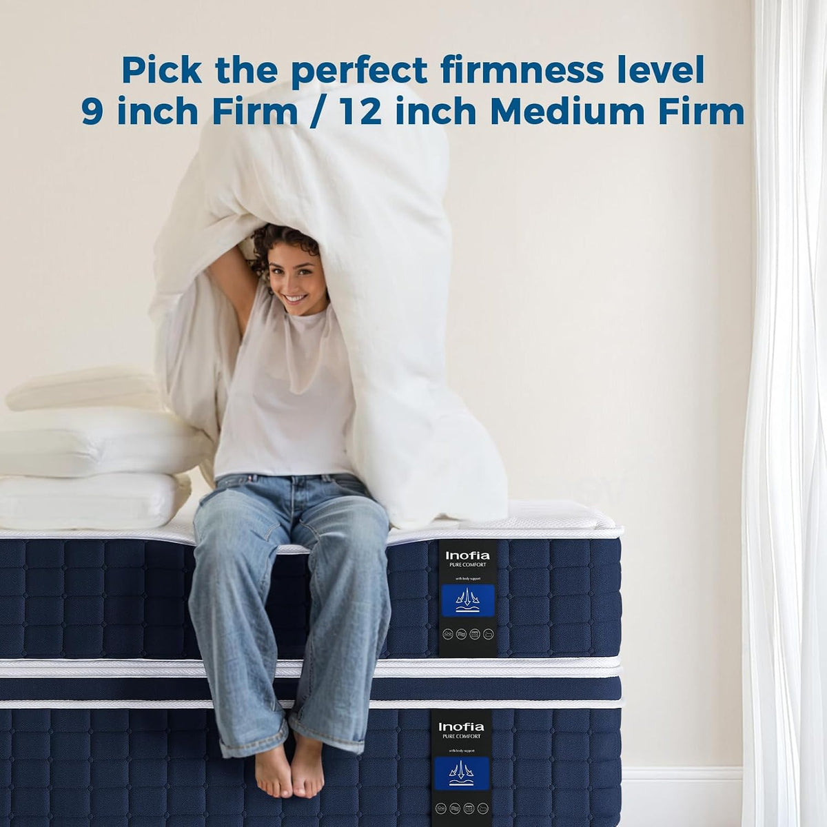 Inofia Double Mattress, 12 Inch Memory Foam Sprung Mattress Airy Cooling | Sleep Cool and Supportive,Pressure Relieving,Airy Comfort Foam,Medium Firm,Hybrid Mattress,Breathable, Motion Isolation Double(135×190×30cm)