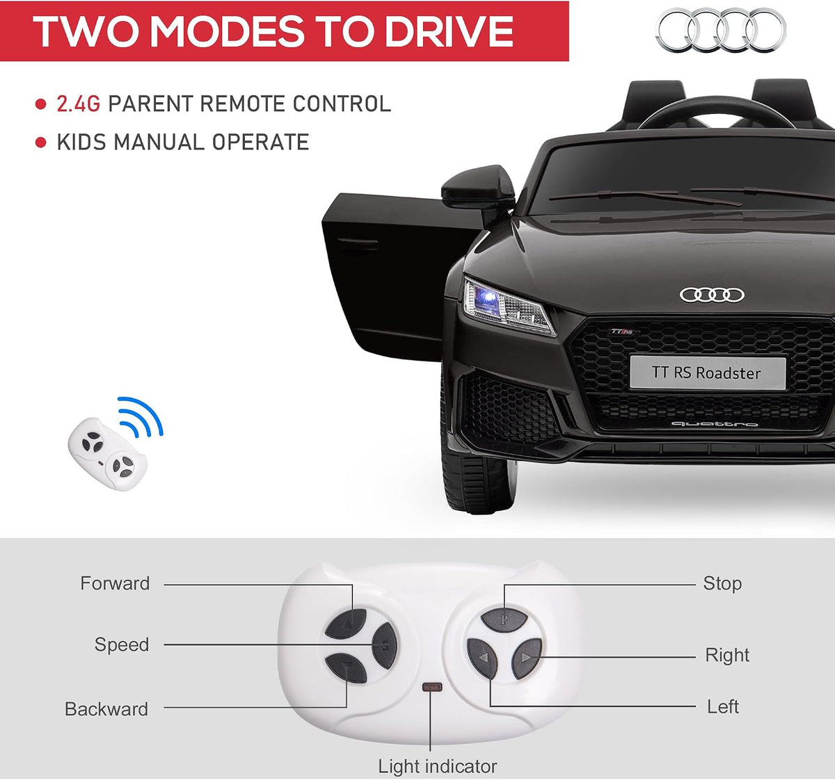HOMCOM Audi TT RS Licensed 12V Kids' Electric Ride on Car for Kids Black