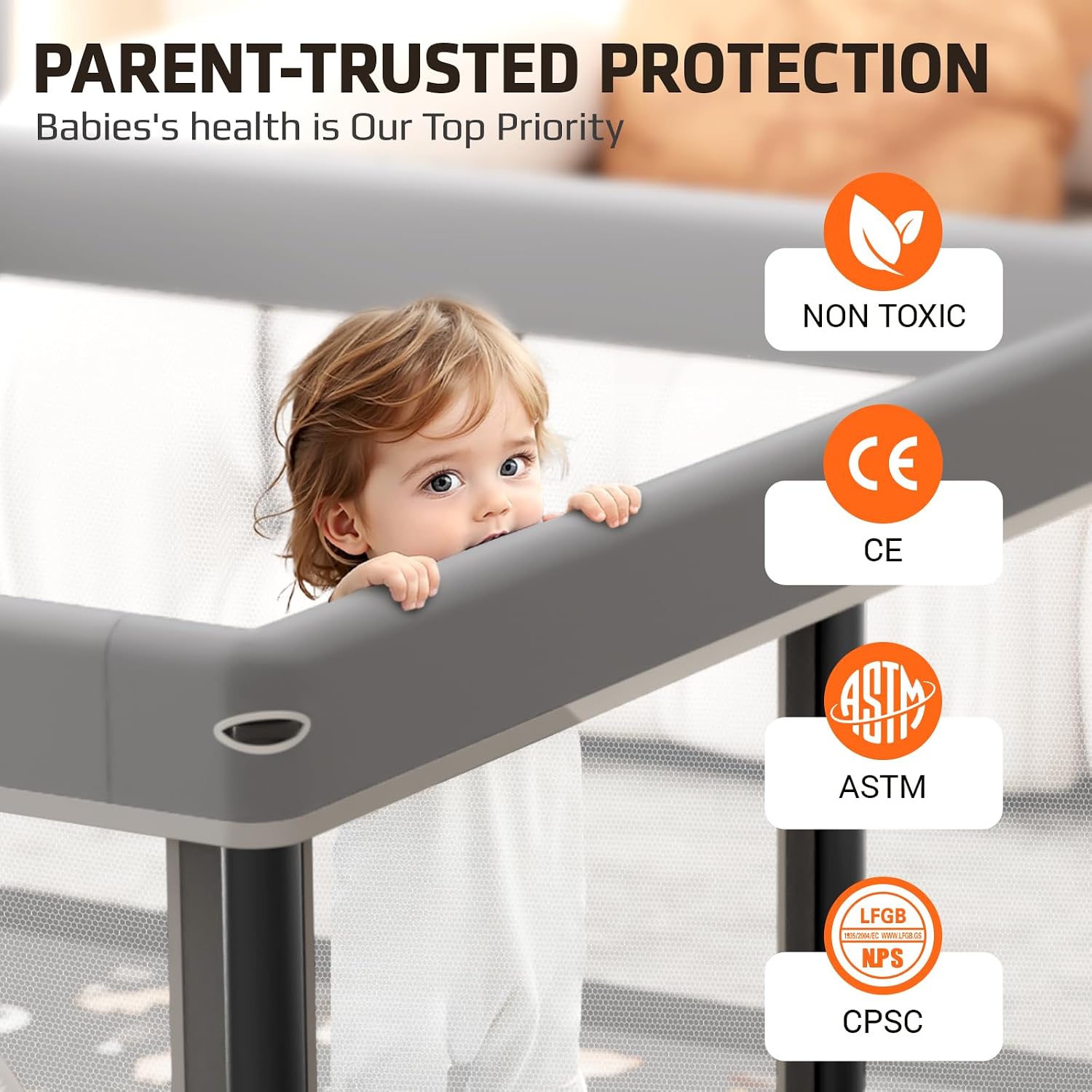 Foldable Baby Playpen with Mat，50"×50" Collapsible Playard for Babies and Toddlers，Indoor&Outdoor Kids Safety Play Pen