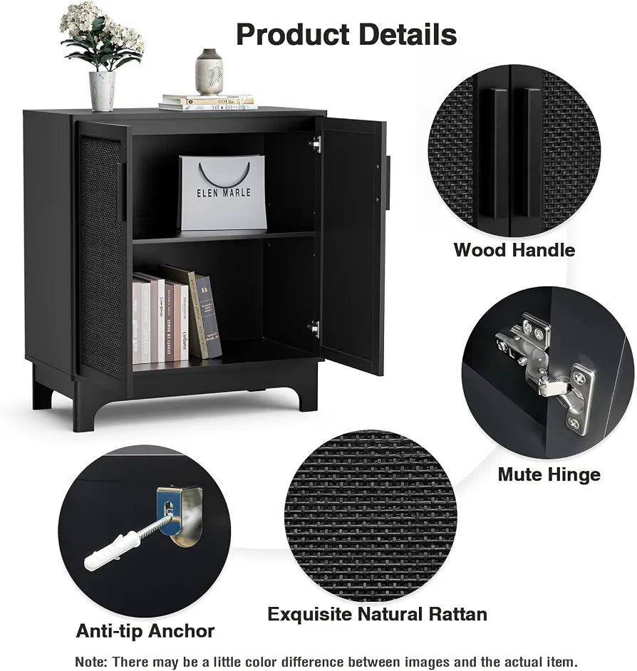 Rattan Sideboards for Living Room Black Kitchen Storage Cupboard