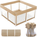 Foldable Baby Playpen,120×120cm Extra Large Collapsible Playpen for Babies and Toddlers, Indoor Outdoor Activity Center with Fence, Khaki