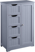 Bathroom Floor Cabinet, 4 Drawers & Door, Adjustable Shelf Gray